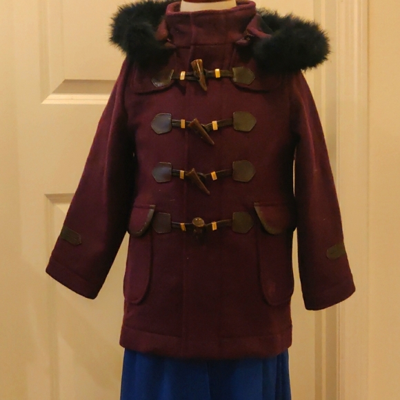 Hunt Kids new classic Purple wool blend rabbit fur detachable Hooded Coat sz 100 - Picture 1 of 16